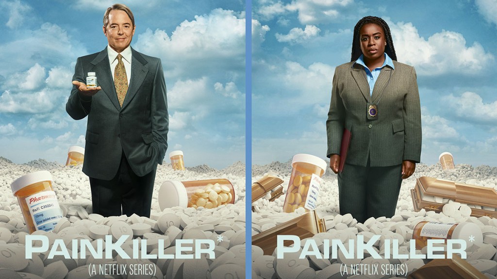 Uzo Aduba and Matthew Broderick in key art for Netflix’s limited series Painkiller