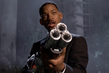 Will Smith holds gun in Men in Black.