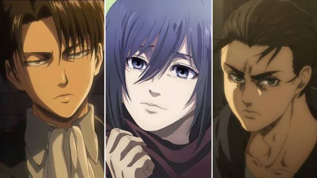 Levi Ackerman, Mikasa Ackerman, Eren Yeager from Attack on Titan