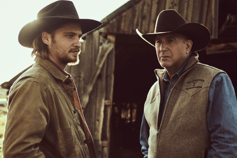 Luke Grimes and Kevin Costner in Yellowstone