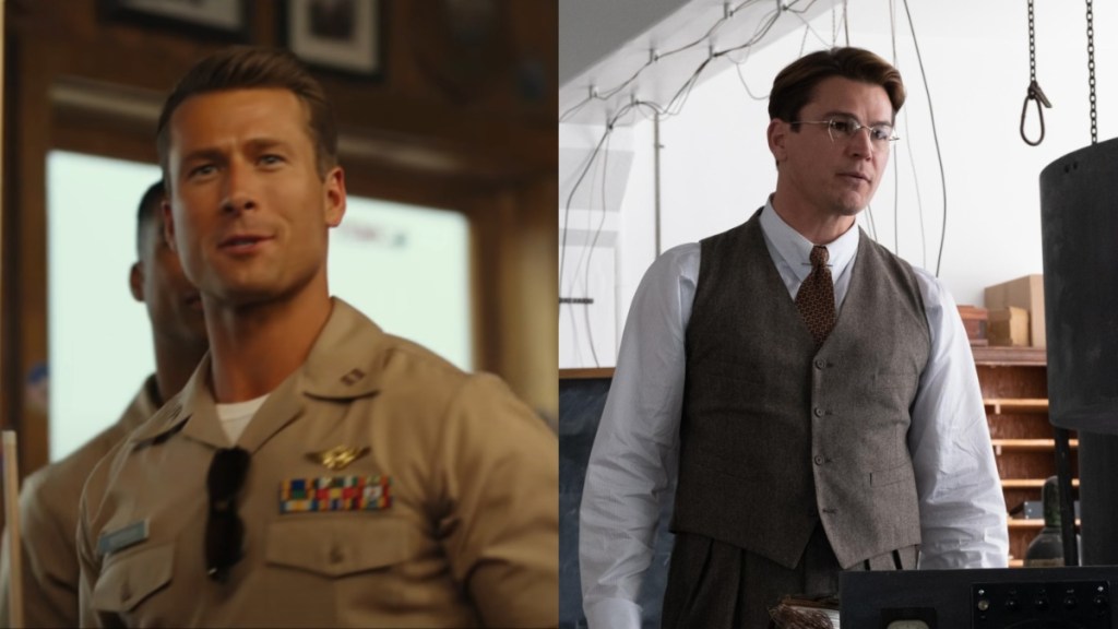 Glen Powell in Top Gun: Maverick and Josh Hartnett in Oppenheimer.