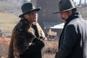 Kevin Costner and Jamie Campbell Bower in Horizon An American Saga.