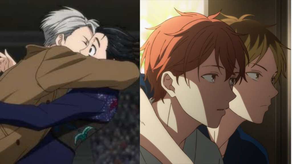 Victor Nikiforov and Yuri Katsuki in Yuri on Ice, Mafuyu Sato and Yuki Yoshida in Given