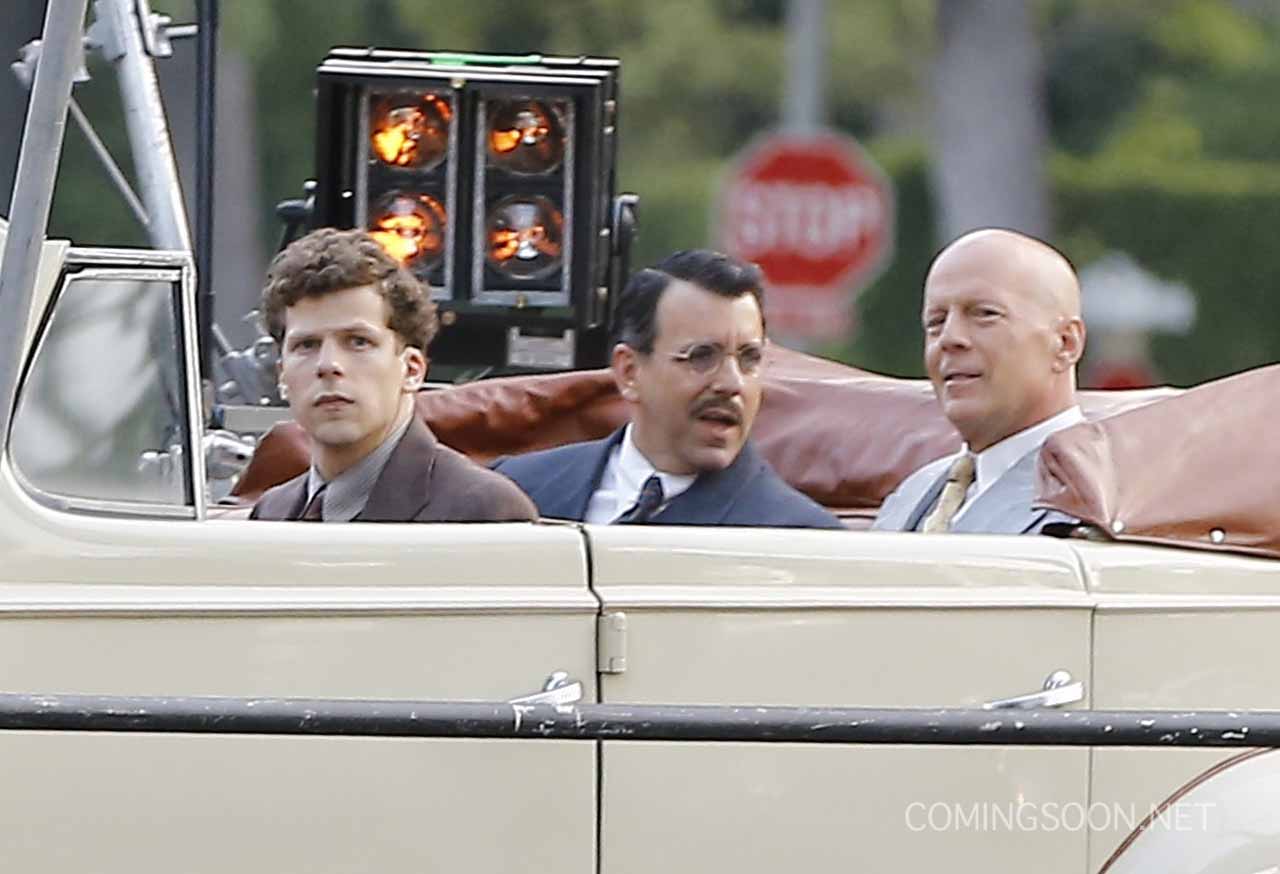 Bruce Willis and Jesse Eisenberg on Woody Allen Set