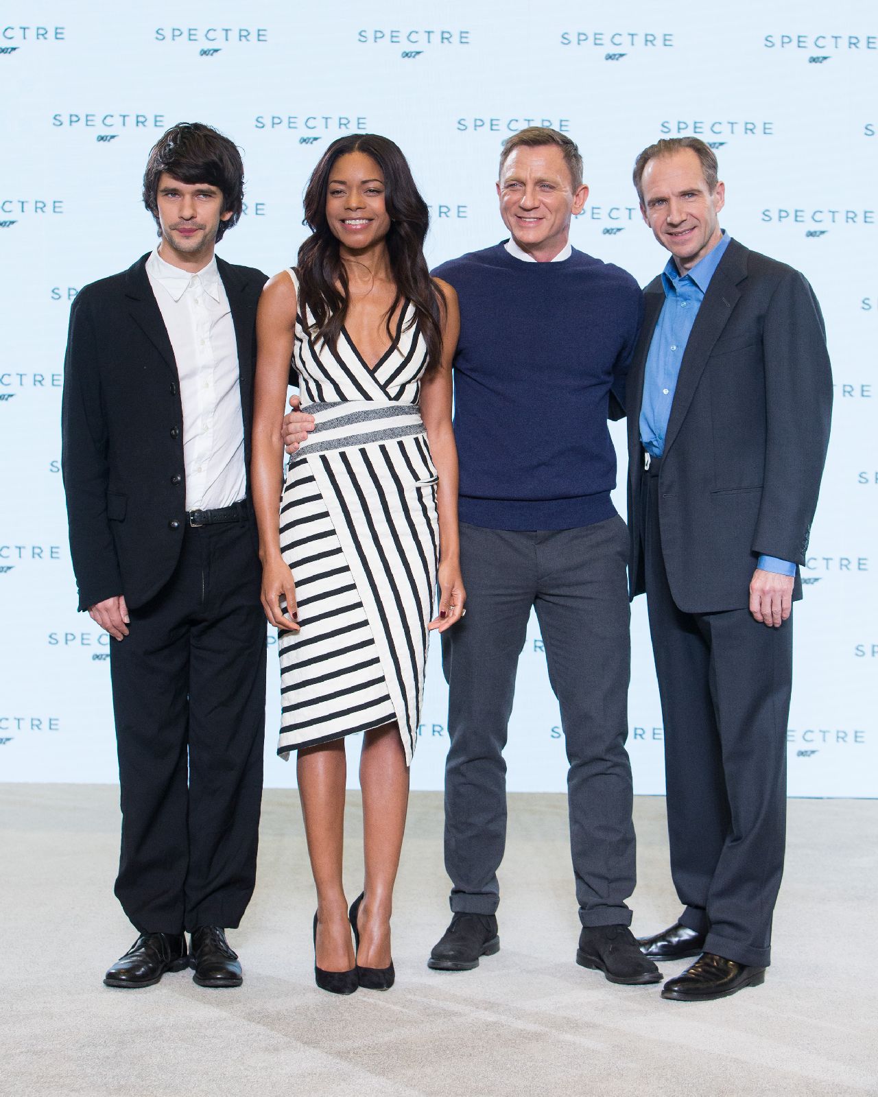 Eon Productions, Metro-Goldwyn-Mayer and Sony Pictures Entertainment announce the 24th James Bond adventure " SPECTRE. " Pictured: (L to R) Ben Whishaw, Noamie Harris, Daniel Craig and Ralph Fiennes.